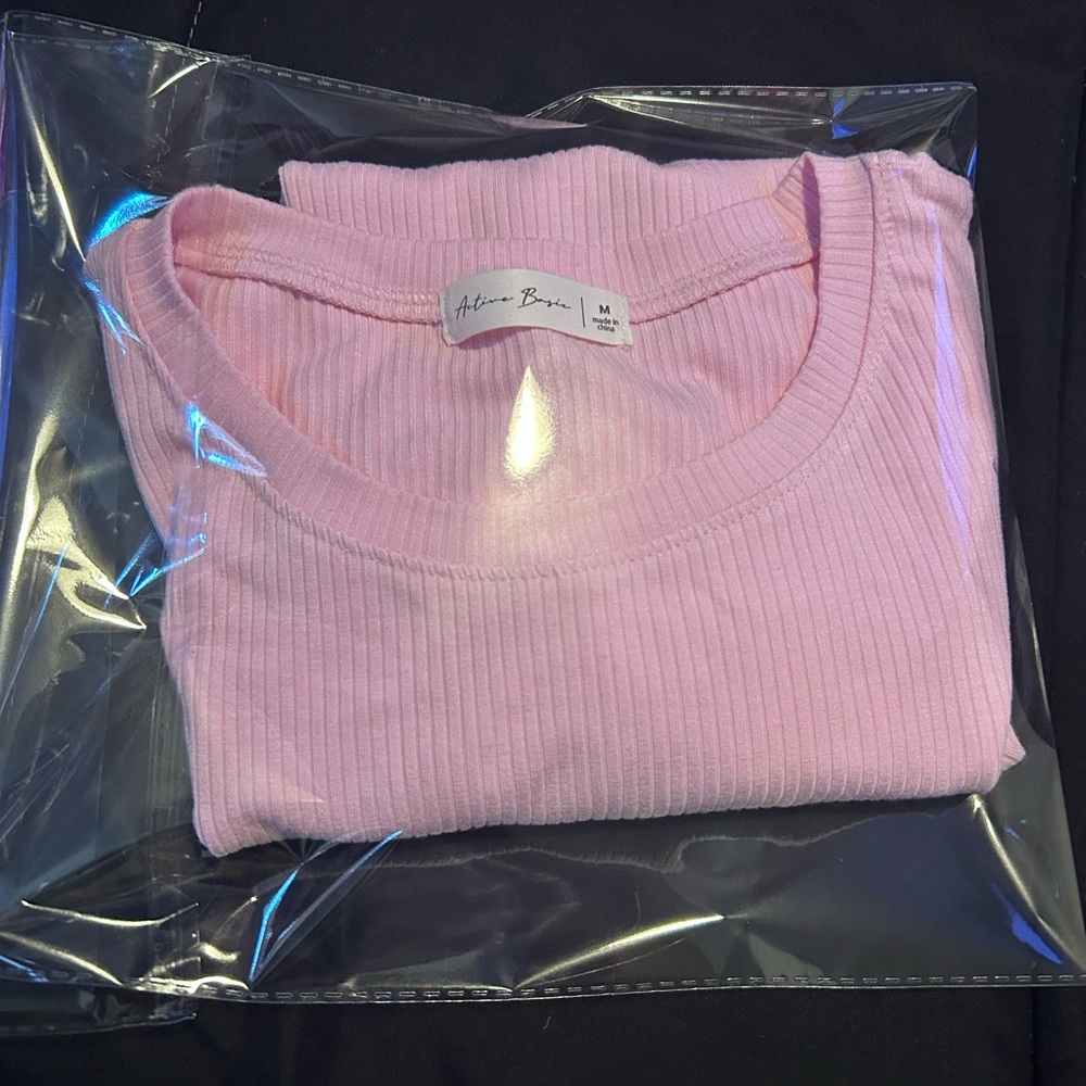 Active Basic Light Pink Ribbed Tee - Picture 3 of 3